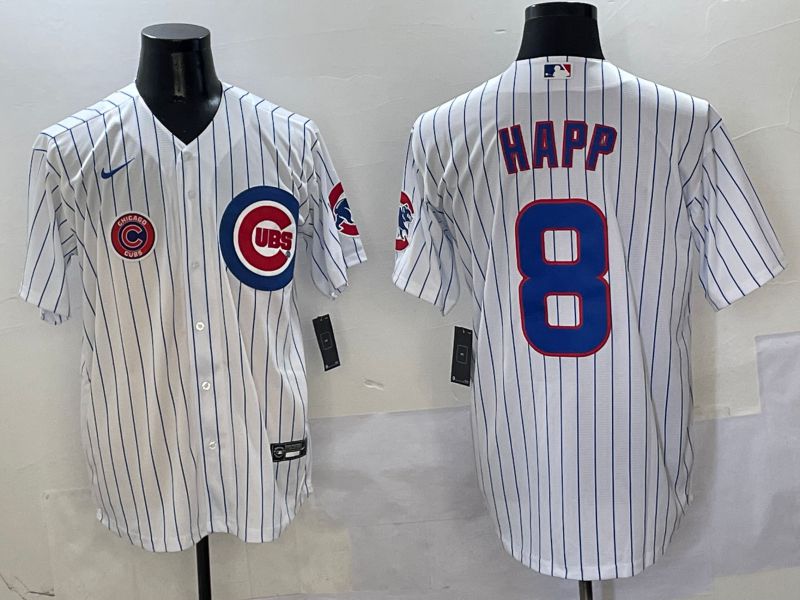 Men Chicago Cubs #8 Happ White Stripe Game Nike 2025 MLB Jersey style 7->new york mets->MLB Jersey